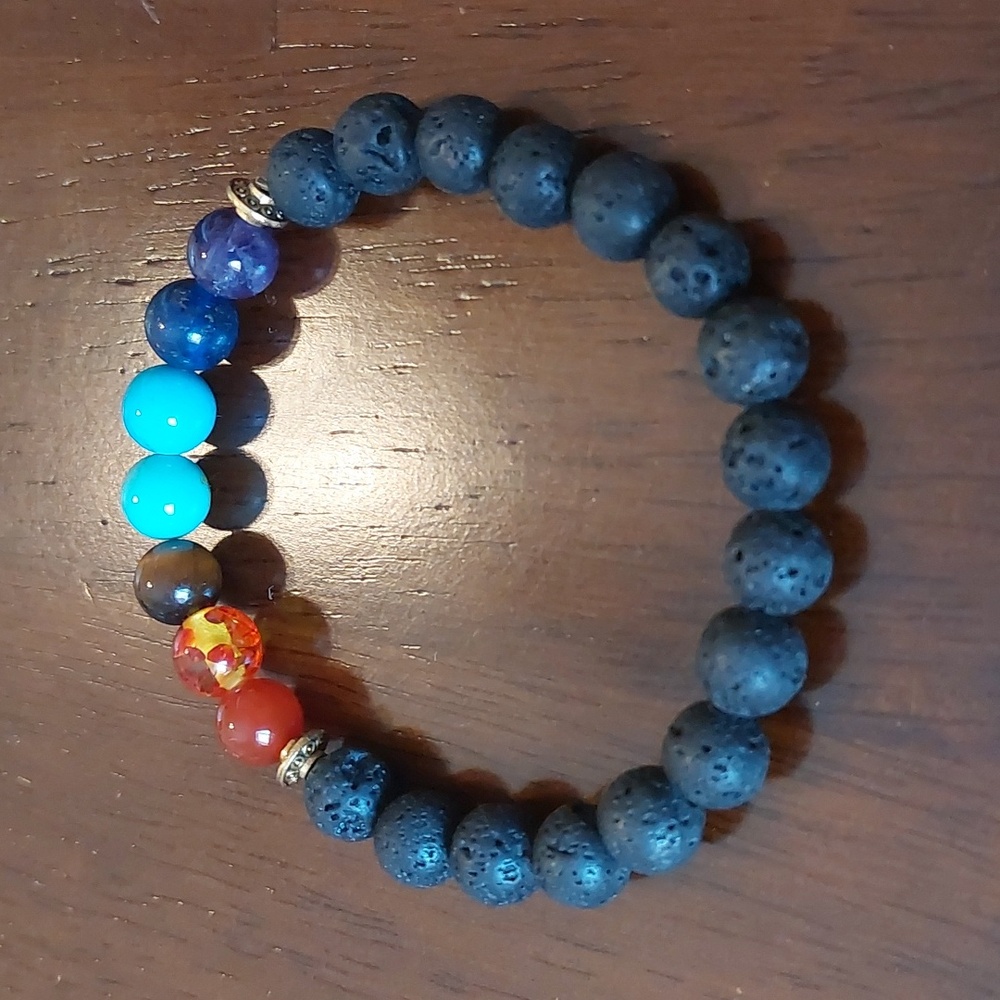 7 Chakra Stones Lava Rock Stretch Bracelet Amythest Lapis Lazuli Tiger's Eye